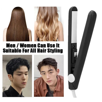 Electric Ceramic Mini Hair Straightener Unisex Portable Flat Iron Wet/Dry Straightening Curling Irons Black FastHeat Hair Curler