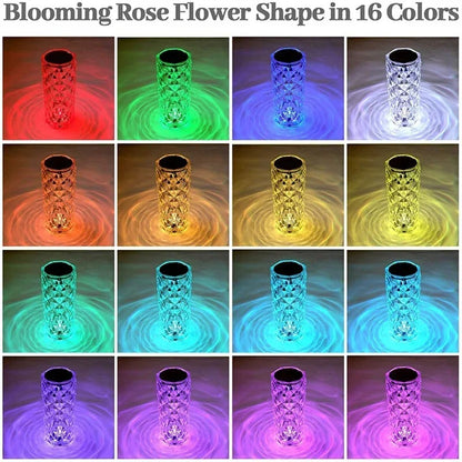 Crystal Table Lamp for Bedroom 16 Colors Touch/Remote Dimmable Night Light USB LED Bedside Diamond Rose Lamp