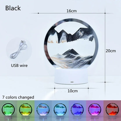 3D Flowing Sand Painting Night Light Atmosphere Light Landscape Hourglass Decompression Flowing Sand Ornament Desk Lamp Gift