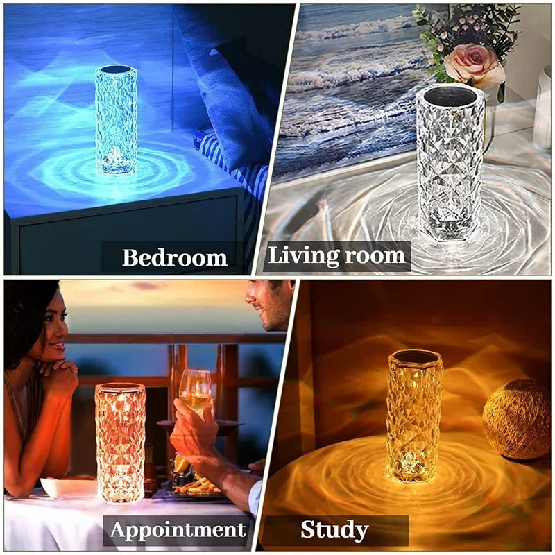 Crystal Table Lamp for Bedroom 16 Colors Touch/Remote Dimmable Night Light USB LED Bedside Diamond Rose Lamp