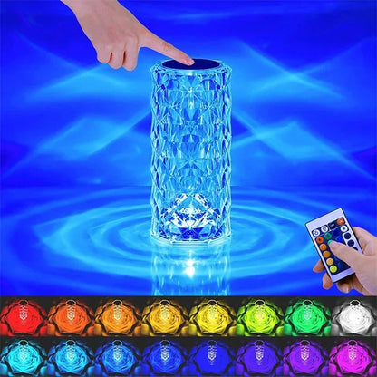Crystal Table Lamp for Bedroom 16 Colors Touch/Remote Dimmable Night Light USB LED Bedside Diamond Rose Lamp