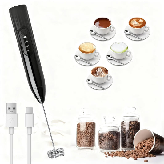 2-in-1 Milk Frother Wand Mini Handheld Milk Frother Whisk Rechargeable Drink Mixer for Coffee Lattes