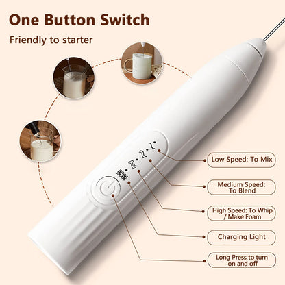 2-in-1 Milk Frother Wand Mini Handheld Milk Frother Whisk Rechargeable Drink Mixer for Coffee Lattes