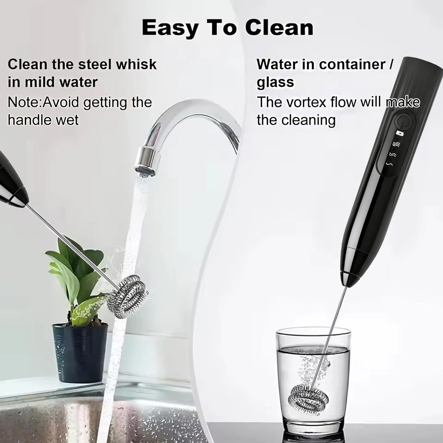 2-in-1 Milk Frother Wand Mini Handheld Milk Frother Whisk Rechargeable Drink Mixer for Coffee Lattes
