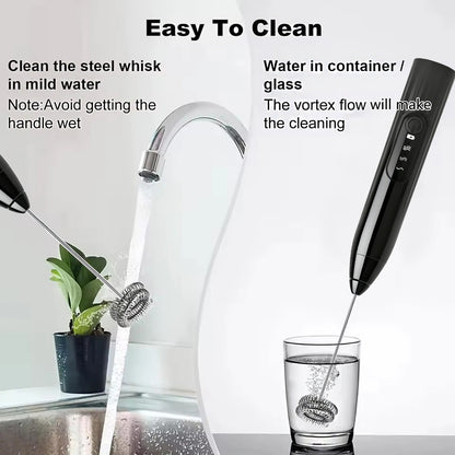 2-in-1 Milk Frother Wand Mini Handheld Milk Frother Whisk Rechargeable Drink Mixer for Coffee Lattes