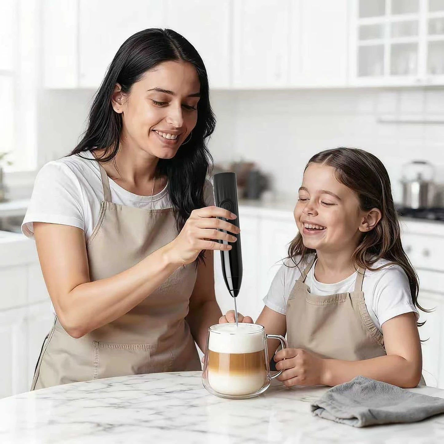 2-in-1 Milk Frother Wand Mini Handheld Milk Frother Whisk Rechargeable Drink Mixer for Coffee Lattes