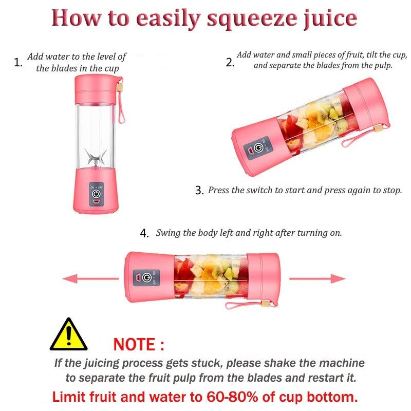 Portable Fruit Juice Cup USB Rechargeable Electric 6 Blades Juicer Cup Machine Mini 380ml Blender Fruit Smoothie Food Juicer