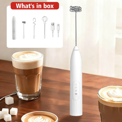 2-in-1 Milk Frother Wand Mini Handheld Milk Frother Whisk Rechargeable Drink Mixer for Coffee Lattes