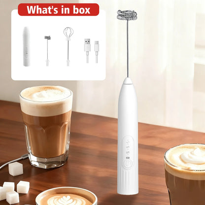 2-in-1 Milk Frother Wand Mini Handheld Milk Frother Whisk Rechargeable Drink Mixer for Coffee Lattes